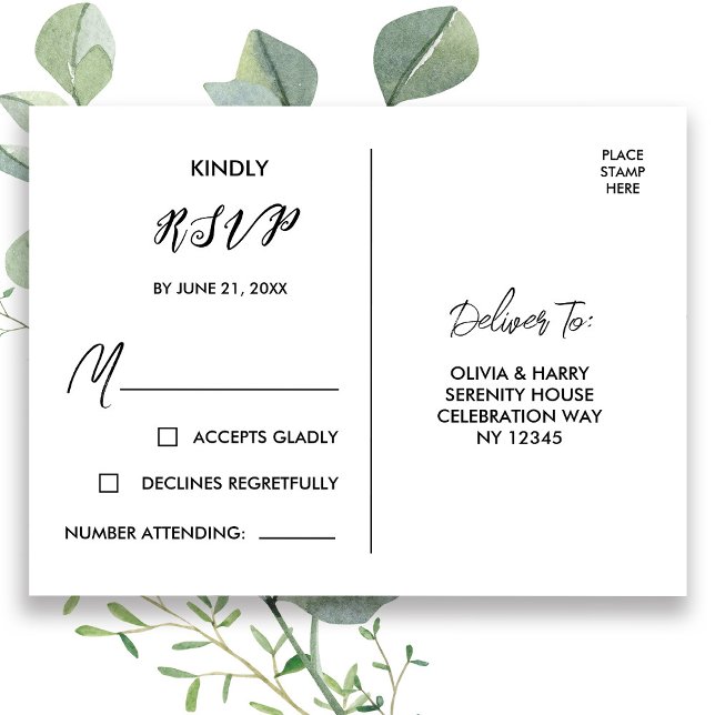 Elegant OSA vykort | Svartvit (Stylishly Personalize with Your Custom Date & Deliver To Address.)