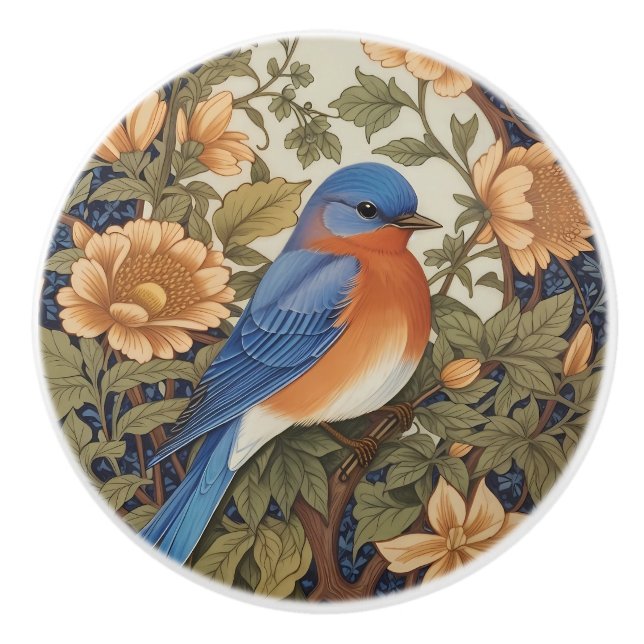 Elegant Östlig Blåfågel William Morris-Inspirerad Knopp (Framsidan)
