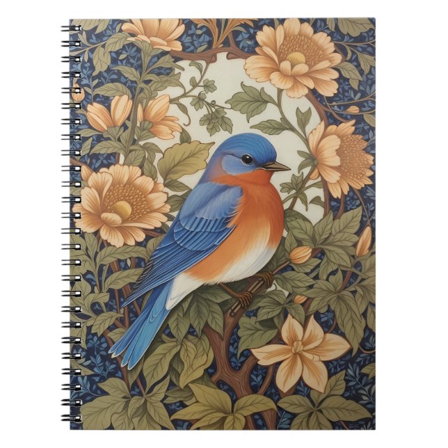 Elegant Östra Bluebird William Morris Inspired Anteckningsbok (Framsidan)