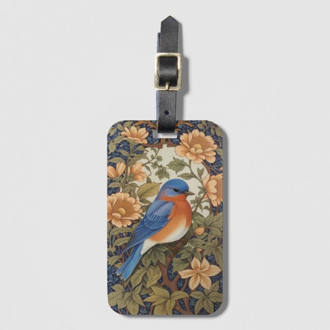 Elegant Östra Bluebird William Morris Inspired Bagagebricka (Framsida vertikal)