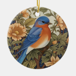 Elegant Östra Bluebird William Morris Inspired Julgransprydnad Keramik