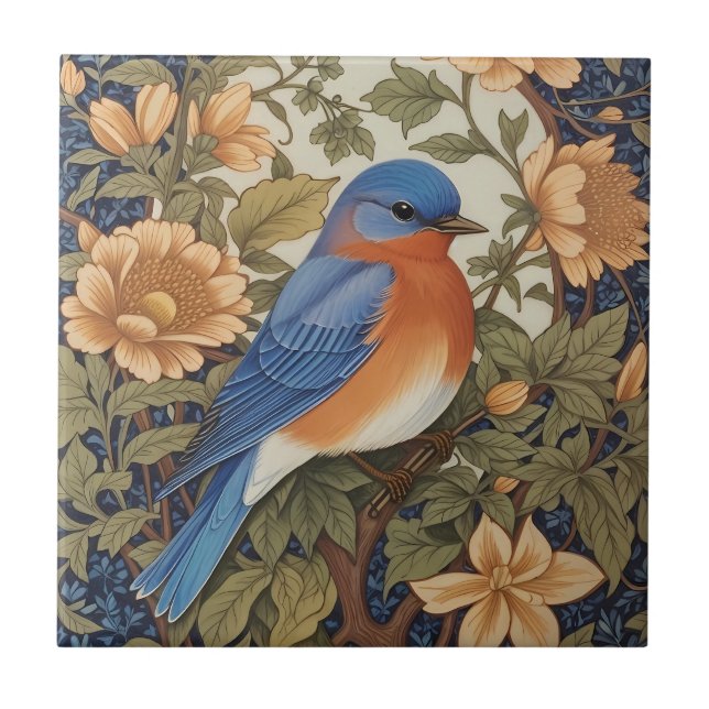 Elegant Östra Bluebird William Morris Inspired Kakelplatta (Framsidan)