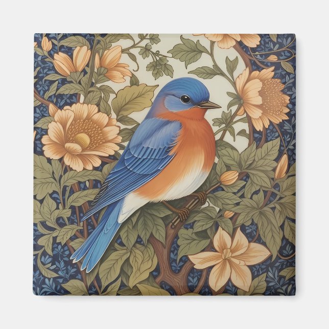 Elegant Östra Bluebird William Morris Inspired Magnet (Framsidan)