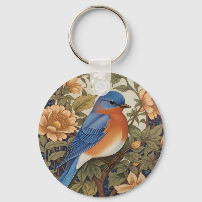 Elegant Östra Bluebird William Morris Inspired Nyckelring (Baksida)