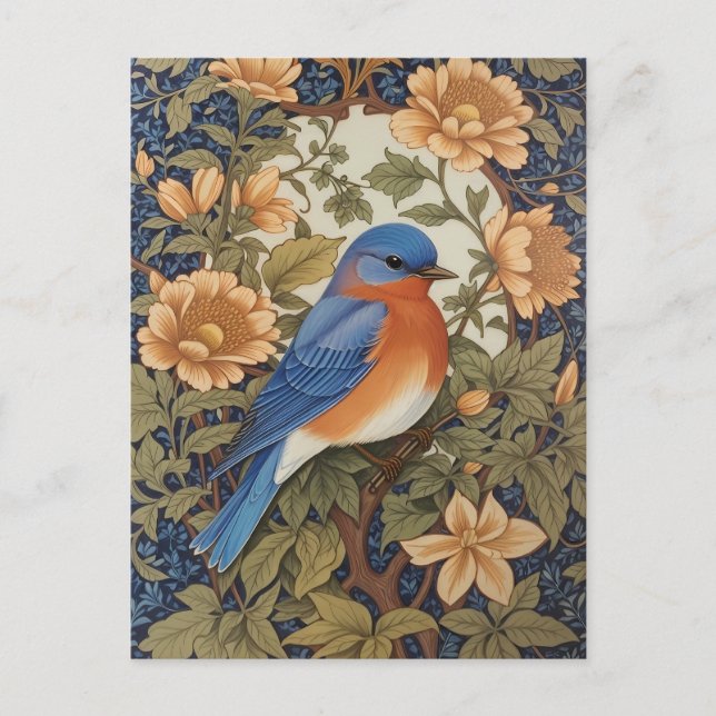 Elegant Östra Bluebird William Morris Inspired Vykort (Framsida)
