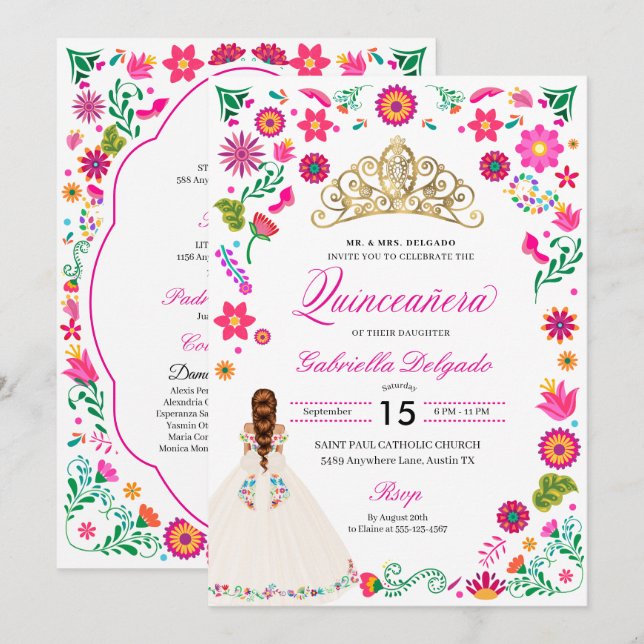 Elegant Otomi Embroidery Quinceañera-inbjudan Inbjudningar (Fram/baksida)