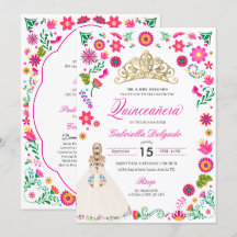 Elegant Otomi Embroidery Quinceañera-inbjudan