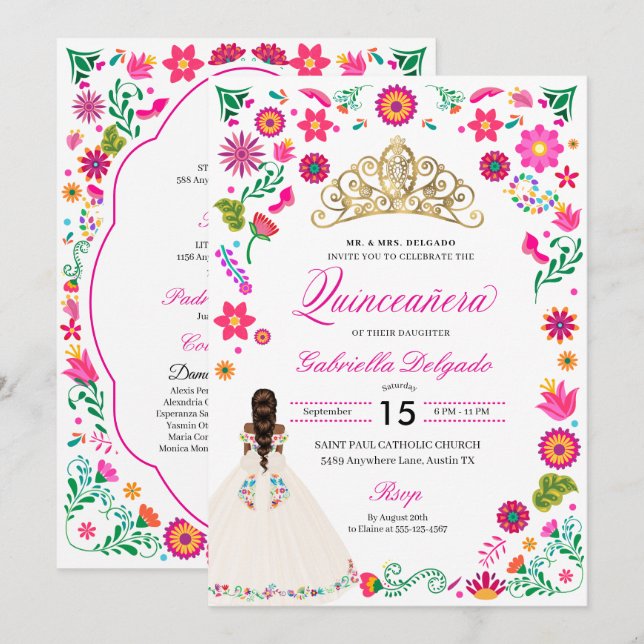 Elegant Otomi Embroidery Quinceañera-inbjudan Inbjudningar (Fram/baksida)