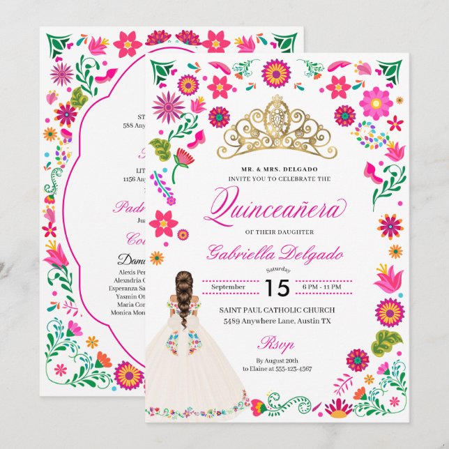 Elegant Otomi Embroidery Quinceañera-inbjudan Inbjudningar (Fram/baksida)