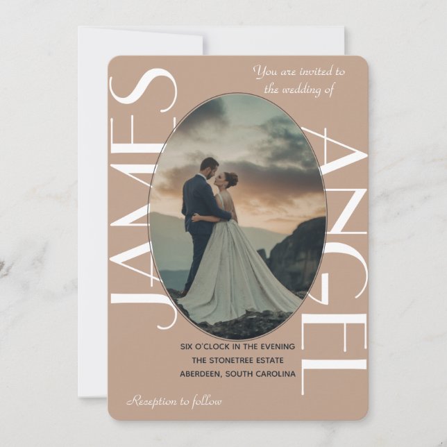 Elegant oval form brud & brudgum Anpassad bröllops Inbjudningar (Framsida)