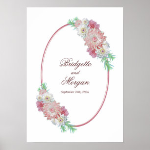Elegant Oval Gräns Rosa Blommigt Bröllop Poster