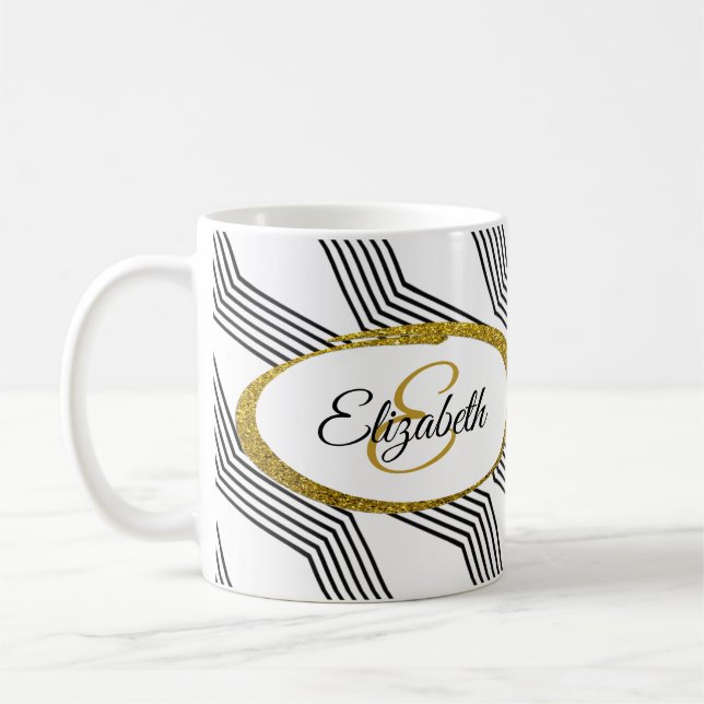 Elegant Oval Personlig Monogram för Oval Guld Kaffemugg (Vänster)