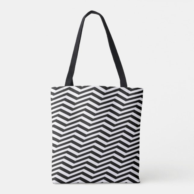 Elegant & Ovanligt Black Zig Zag Chevron Rand Tygkasse (Baksida)