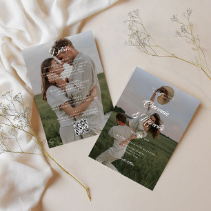 Elegant överlägg 2 foto med QR-kod Bröllop Inbjudningar