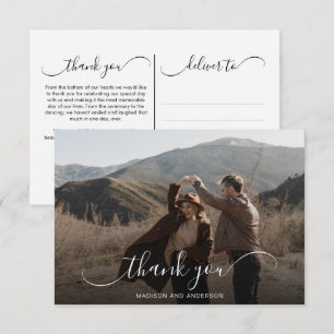 Elegant Overlay Calligraphy Bröllop Photo Tack Kort