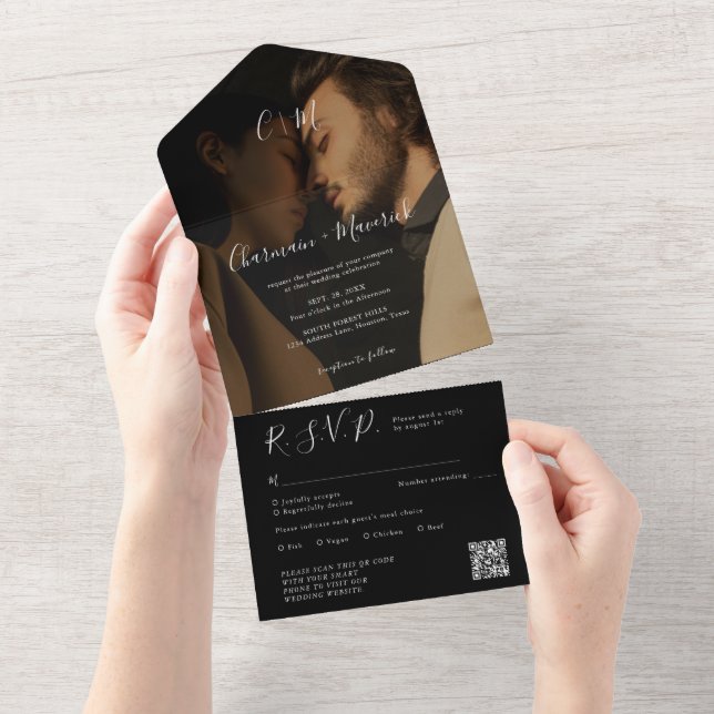 Elegant Overlay Monogram Black Bröllop (Avrivbar del)