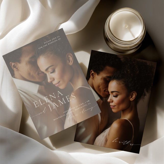 Elegant Overlay Photo Ivory Bröllop Inbjudningar (Elegant Overlay Photo Ivory Wedding Invitation)