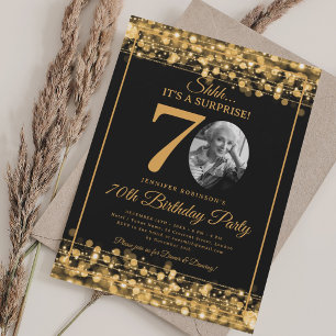Elegant ÖVERRASKNING Foto 70-årsdag Guld Glam Inbjudningar
