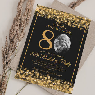 Elegant ÖVERRASKNING Foto 80-årsdag Guld Glam Inbjudningar