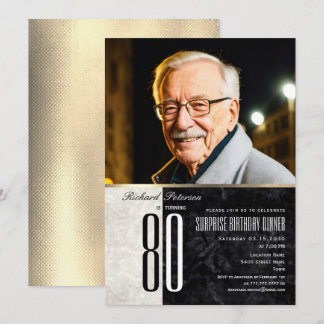 Elegant Överraskning Guld 80-årsdag Foto Inbjudningar