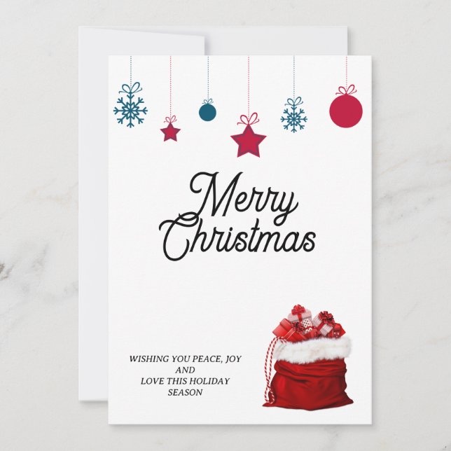 Elegant på vit och röd | God Jul  Julkort (Framsida)