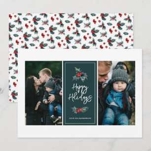 Elegant Paediatric Holly Two Photo Glad helg Julkort