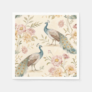 Elegant Påfågel Blommig Vintage (10) Pappersservett