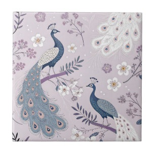 Elegant Påfågel Blommig Vintage (14) Kakelplatta