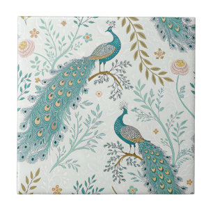 Elegant Påfågel Blommig Vintage (21) Kakelplatta