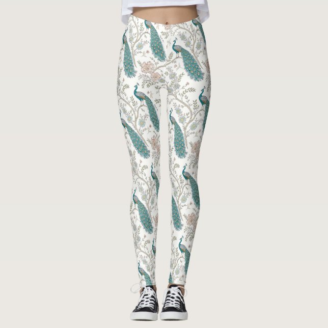 Elegant Påfågel Blommig Vintage (4) Leggings (Framsida)