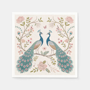 Elegant Påfågel Blommig Vintage (5) Pappersservett