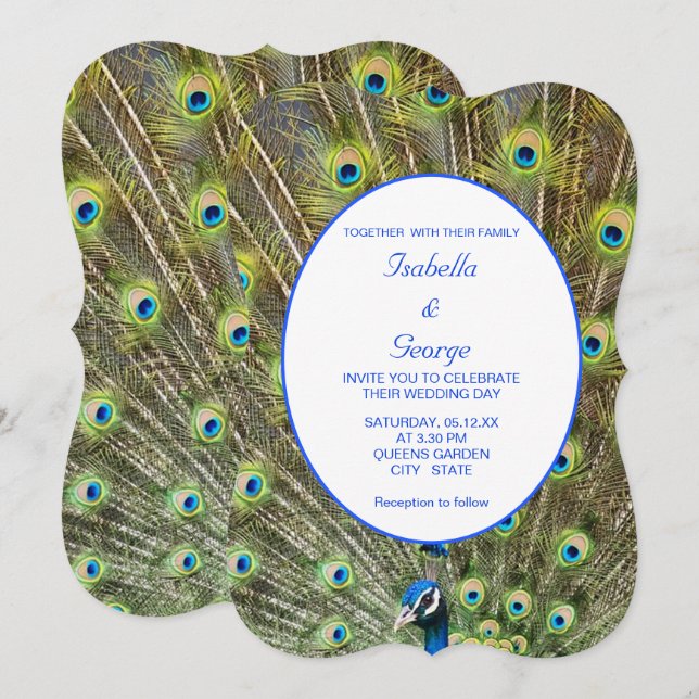 Elegant Påfågel Bröllop Inbjudningar (Fram/baksida)