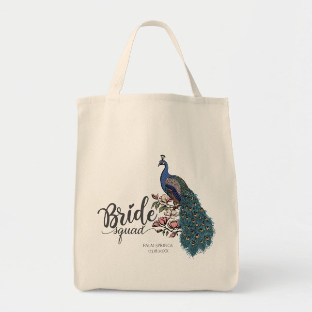 Elegant Påfågel Brudgäng Tote Bag Tygkasse (Framsidan)