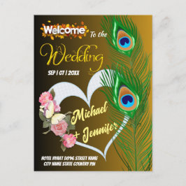 Elegant Påfågel Fjäder & Ros Anpassad Bröllop  Vykort