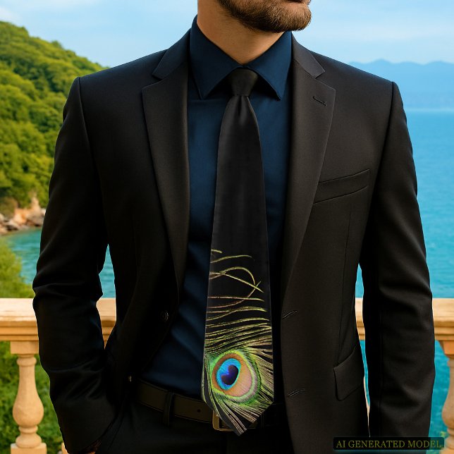 Elegant Påfågel Fjäder Svart Fluga Slips (Elegant tie design from my Glamorous Peacock Feather On Black Collection
)