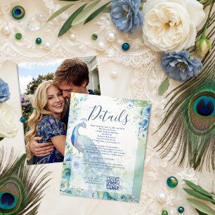 Elegant Påfågel Foto Båg Bröllop QR TLW26 OSA Kort