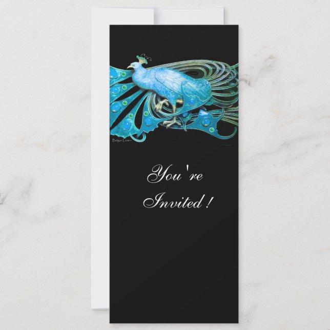 ELEGANT PÅFÅGEL I BLÅ SVART TEAL BRÖLLLOPSPARTY INBJUDNINGAR (Framsida)