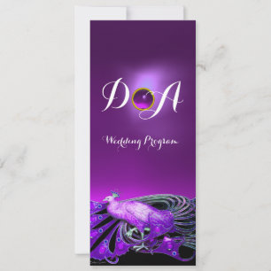 ELEGANT PÅFÅGEL I LILA, SVART BRÖLLLOP MONOGRAM INBJUDNINGAR