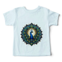 Elegant Påfågel Mandala Barn T-Shirt | Färgrik