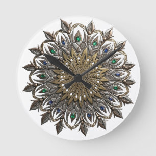 Elegant Påfågel Mandala Ur Rund Klocka