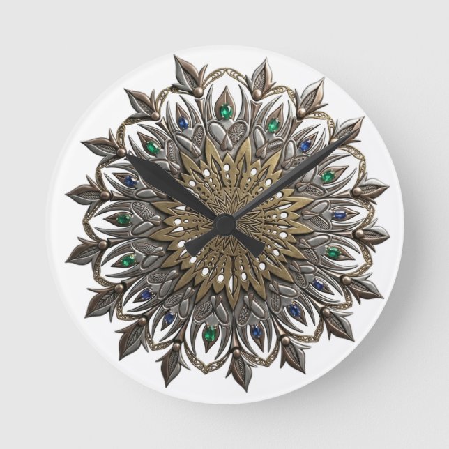 Elegant Påfågel Mandala Ur Rund Klocka (Framsida)