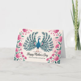 Elegant Påfågel Morsdags Blommig Djurfantast Helgkort