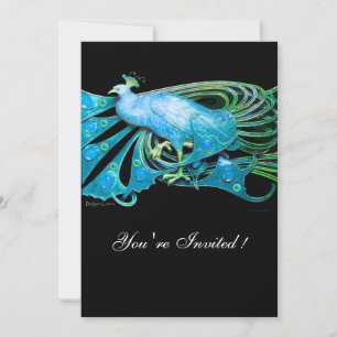 ELEGANT PÅFÅGEL ÖGONBLÅ SVART TEAL BRÖLLLOP FEST INBJUDNINGAR