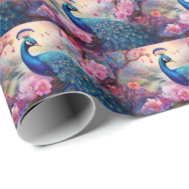 Elegant Påfågel Presentpapper (Rullad Hörn)