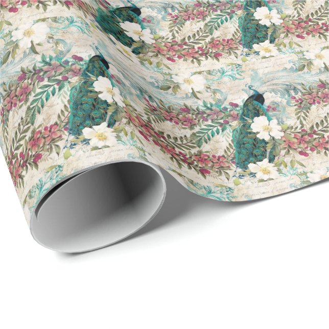 Elegant Påfågel Presentpapper (Rullad Hörn)