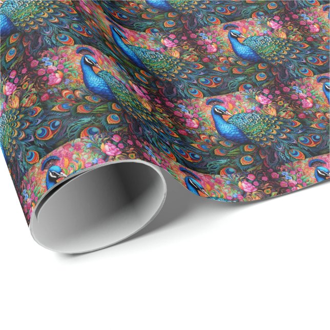Elegant Påfågel Presentpapper (Rullad Hörn)