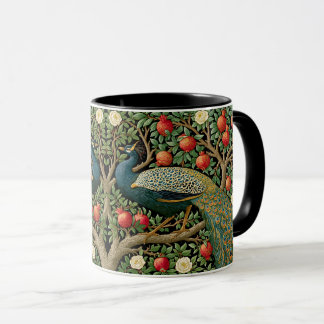 Elegant påfågel William Morris stil målning konst Mugg