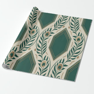 Elegant påfågelspennfjäder Art Deco -presentinslag Presentpapper