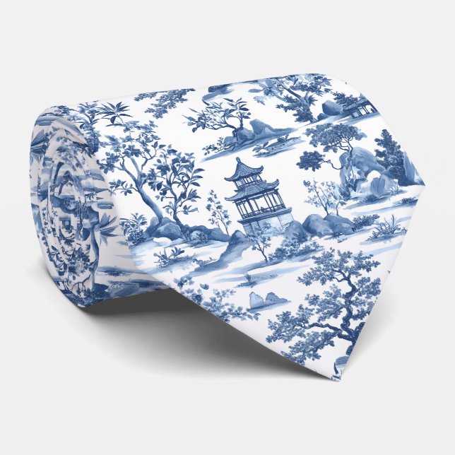 Elegant Pagoda Blue Chinoiserie Toile Slips (Rullad)