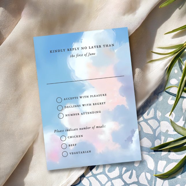 Elegant Painted Blue Sky Puffy Pink Clouds Wedding OSA Kort (Skapare uppladdad)